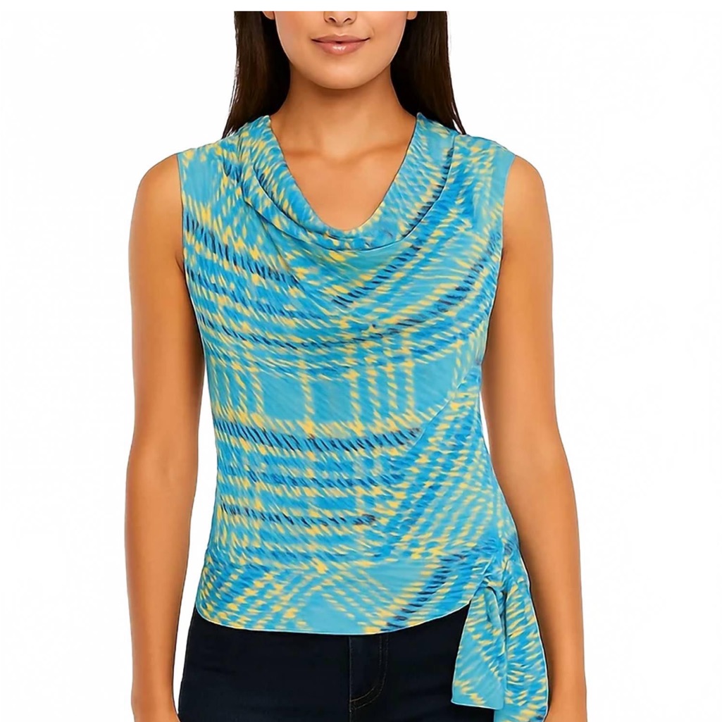 Ramy Brook New York Draped Lt Blue Plaid Cinch Waist Bow Blouse S Nwt | $345